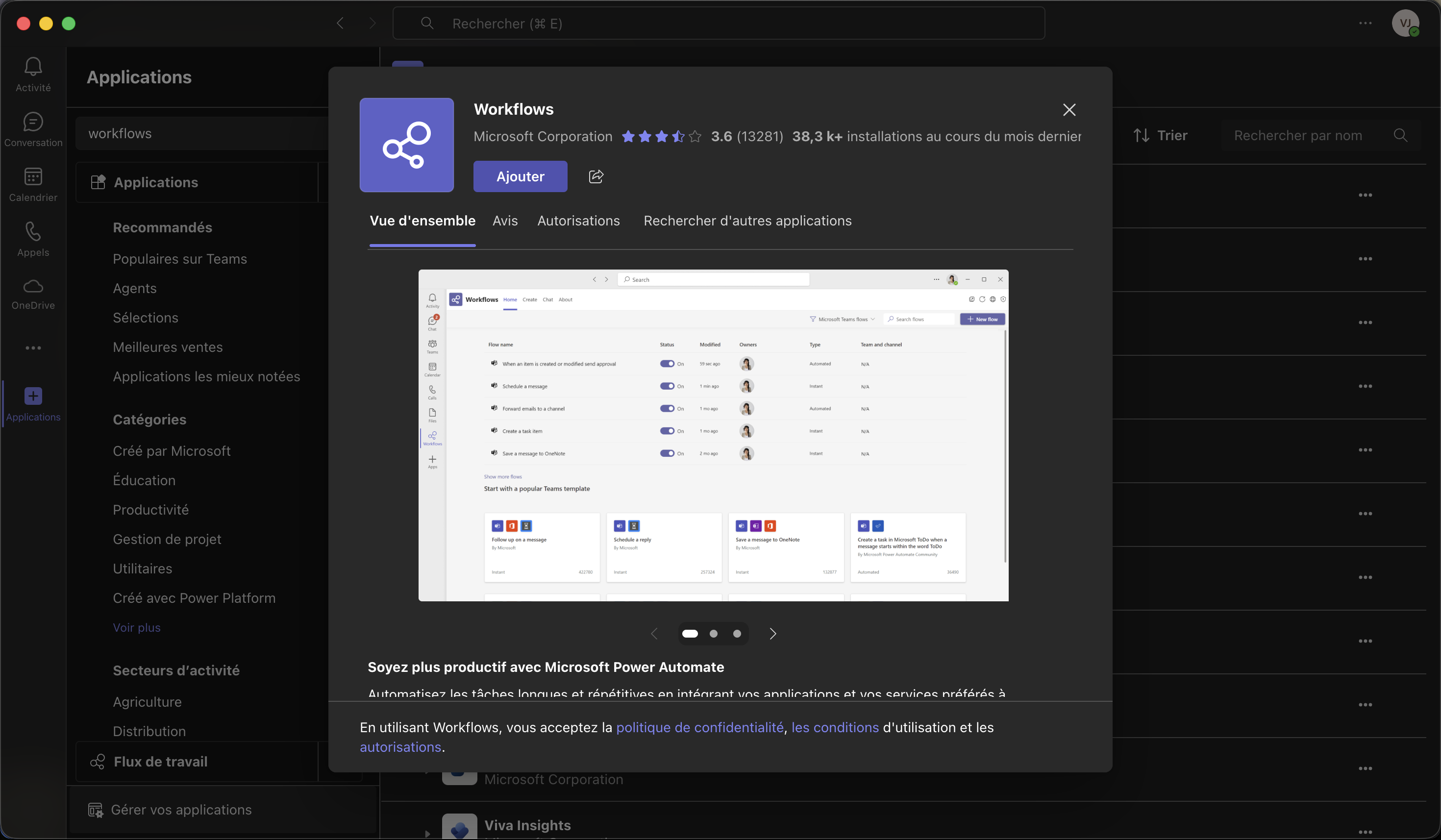 Ajouter une application Workflow